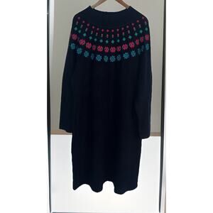 NWT Talbots Plus Navy Sweater Dress 2X Floral Accents Long Sleeve Knee Length